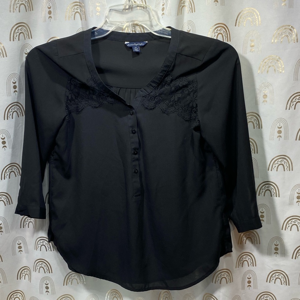 American Eagle Outfitters Black Blouse with Lace Detail